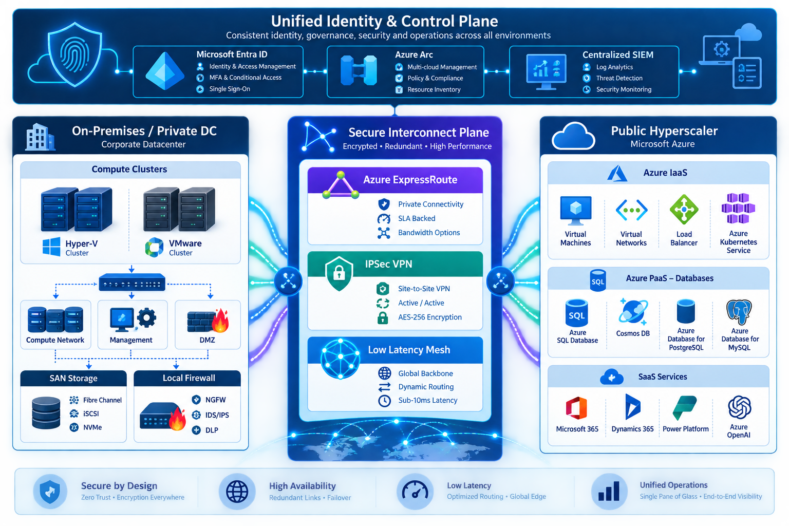 Figure 6.1: Enterprise Hybrid Cloud Architecture with unified identity and governance control planes.